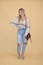 Load image into Gallery viewer, Oatmeal V neck Stitch Detail Sweater
