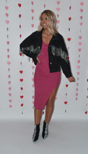 Load image into Gallery viewer, Rhinestone Fringe Black Denim Jacket
