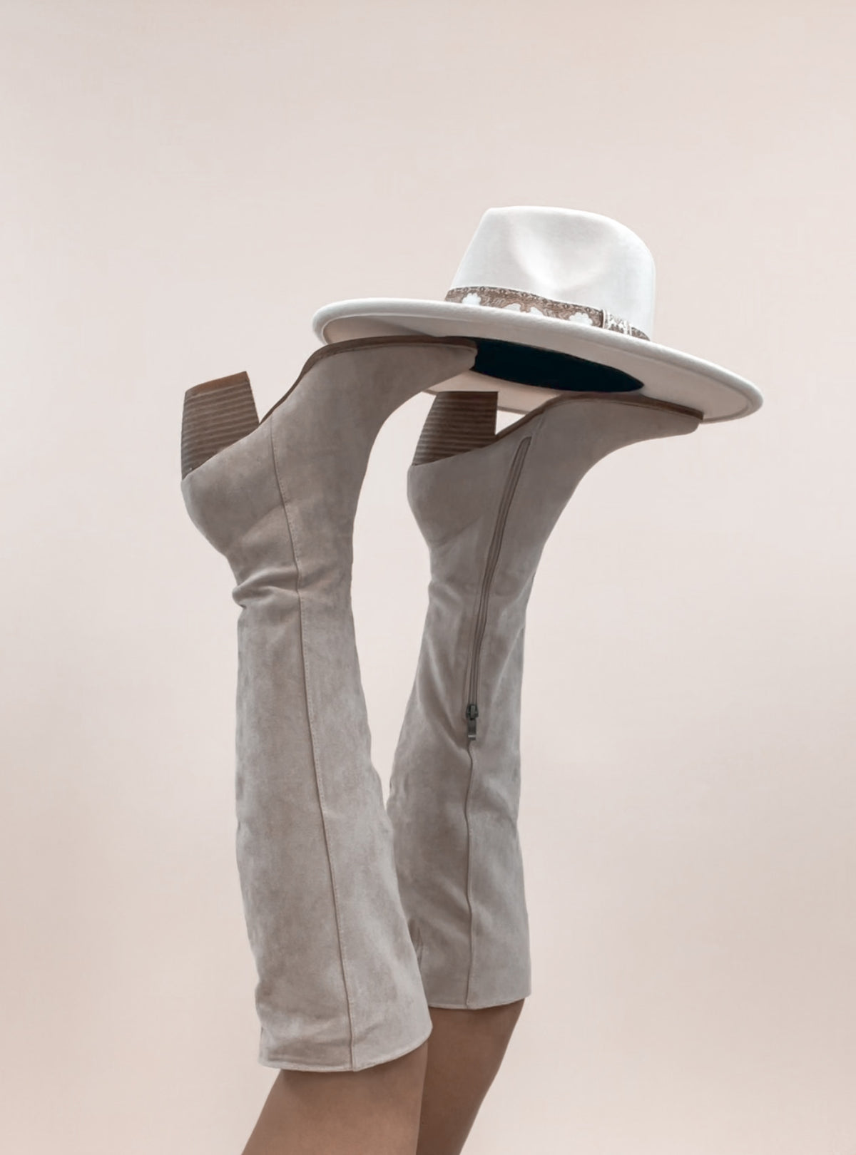Beige Suede Over the Knee Boots