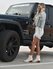 Load image into Gallery viewer, Lace Detail Cropped Denim Jacket
