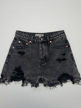 Load image into Gallery viewer, High Waisted Black Distressed Denim Shorts
