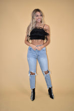 Load image into Gallery viewer, Black Suede Feather Crop Top
