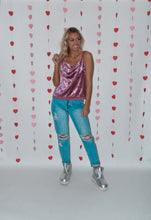 Load image into Gallery viewer, Hot Pink Velvet Cowl Neck Tank Top
