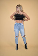 Load image into Gallery viewer, Black Suede Feather Crop Top
