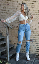 Load image into Gallery viewer, Light Wash Distressed Mom Jeans
