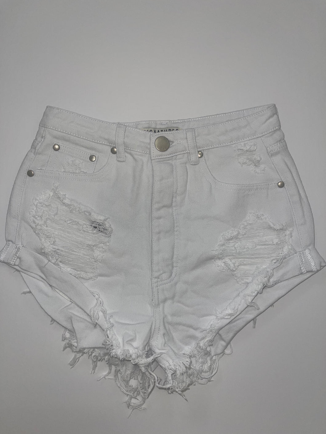 Distressed White Denim Shorts
