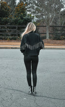Load image into Gallery viewer, Rhinestone Fringe Black Denim Jacket

