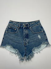 Load image into Gallery viewer, High Waisted Medium Vintage Wash Denim Shorts
