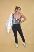 Load image into Gallery viewer, Silver Velvet Cowl Neck Tank Top
